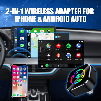 Adaptateur sans fil 2-en-1 pour iPhone et Android Car